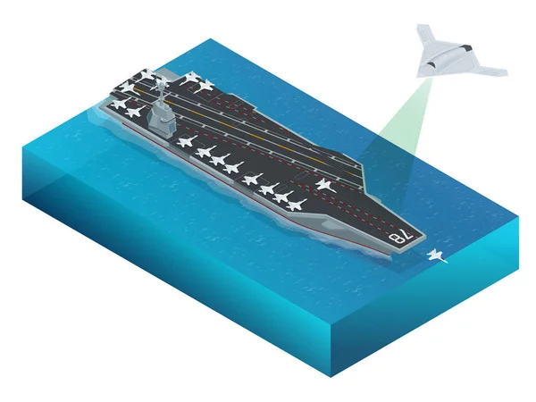 Isometrisk Long Range Strike-bombplan. Flygplan militära uppdrag isolerad på bakgrunden. Flygplan som tilldelats atomdrivna hangarfartyget Cvn. Militära sjötransporter. — Stock vektor