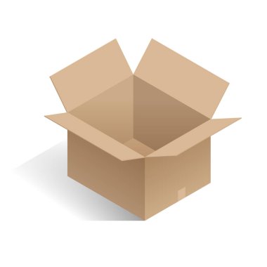 İzometrik açık beyaz kutu. Gerçekçi paket karton kutu. Vektör çizim