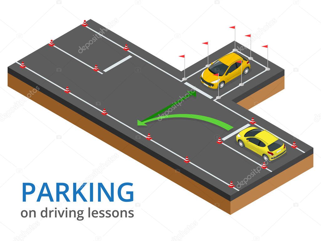 Trained in driving school concept Parking on driving lessons and test drive