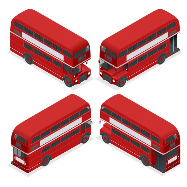 Isometric Highly detailed Red Bus isolated double decker London UK England vehicle icon set. Can be used for workflow layout, game, diagram, number options, web design and infographics — Stock Vector