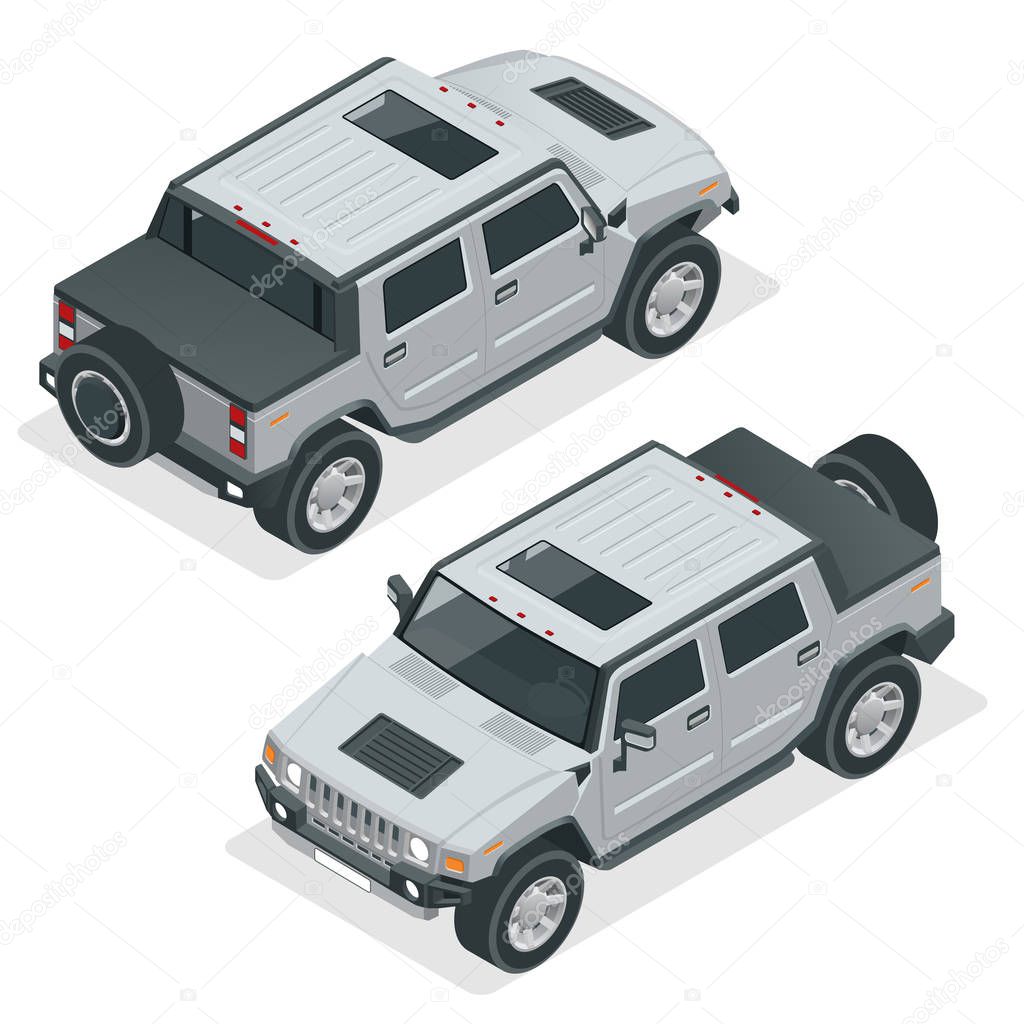 Isometric Pickup Truck Highly detailed Off-road write car. Modern VIP transport. Vector illustration. Used for workflow layout, banner, diagram, number options, web design, game, infographics
