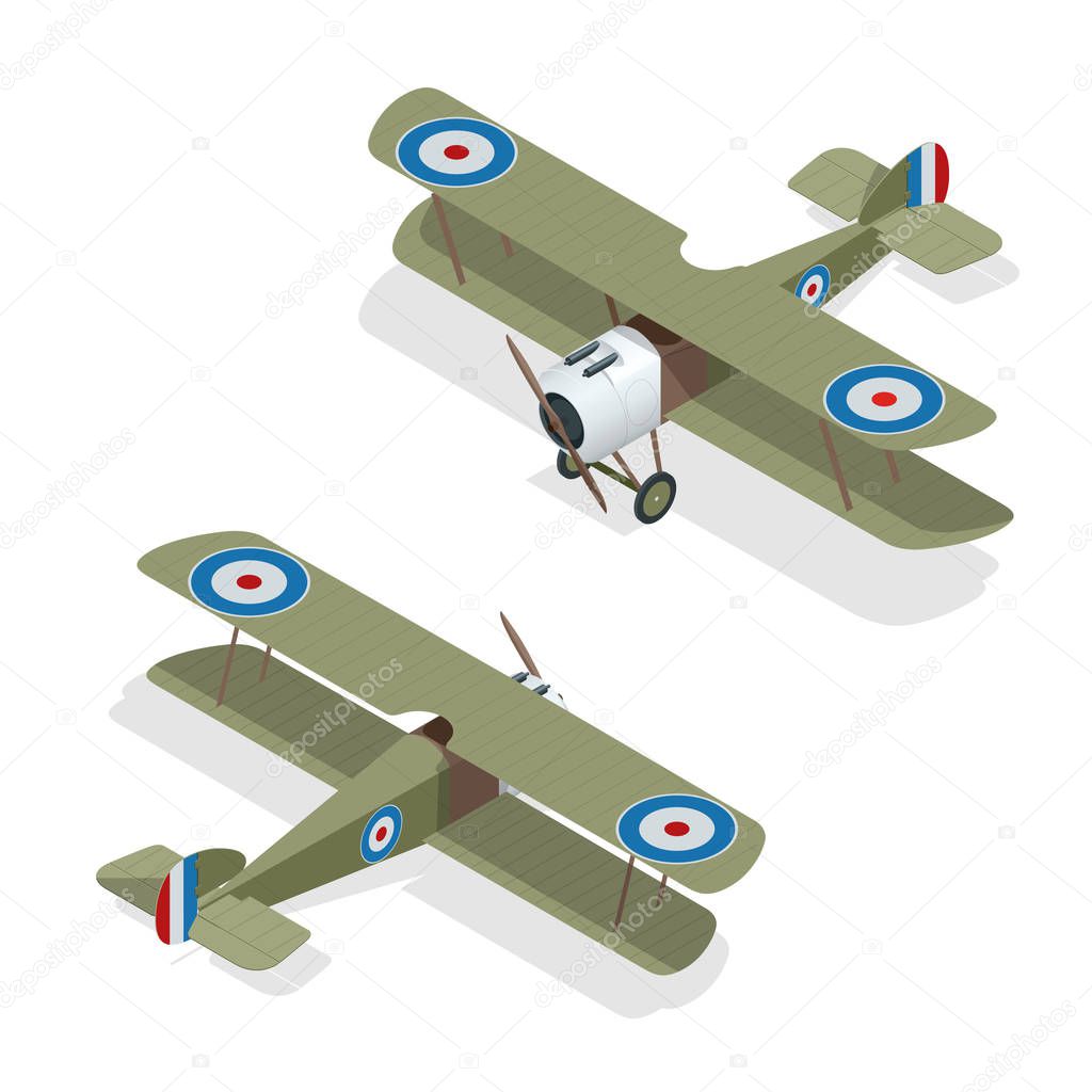 Isometric vector small airplane or old biplane.