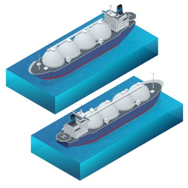 İzometrik vektör çizim Gaz tankeri, düz tasarım beyaz arka plan üzerinde izole. Kargo gemileri. Petrol, Gaz tankeri. Konteyner gemisi. LNG tanker
