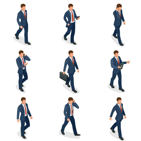 Set isometrico di businessman e businesswoman character design. Persone isometriche uomo d'affari in pose diverse isolato. Lavorare in ufficio . — Vettoriale Stock