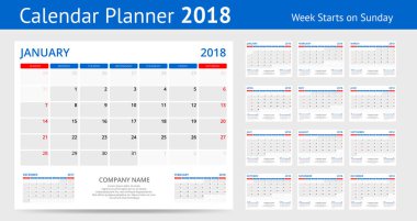 2018 yazdırma şablonu hafta başlar Pazar portre yönünü ayarla, 12 ay planlayıcısı 2018 yıl için takvim