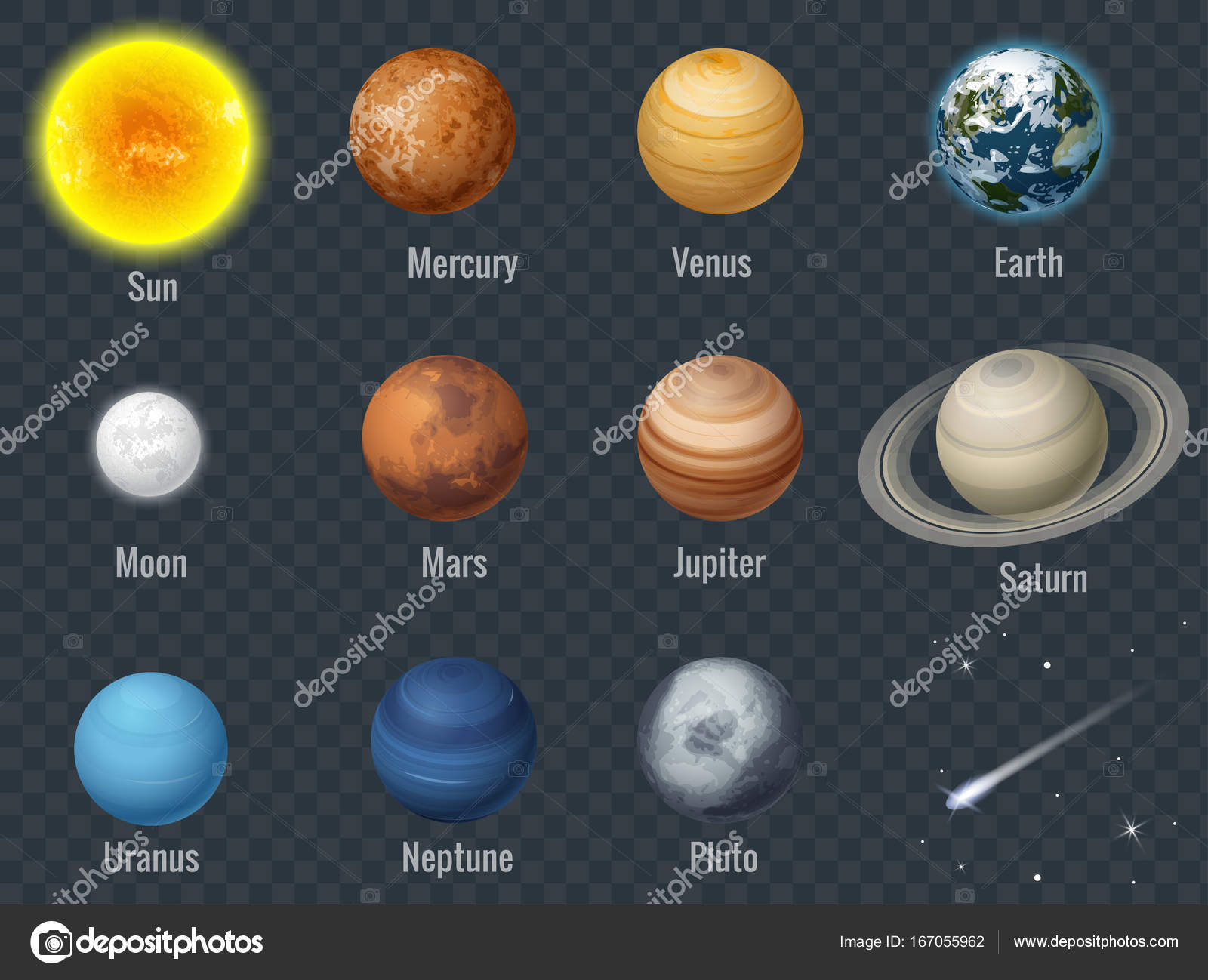 Plat Isométrique Ensemble Isolé Des Planètes Du Système