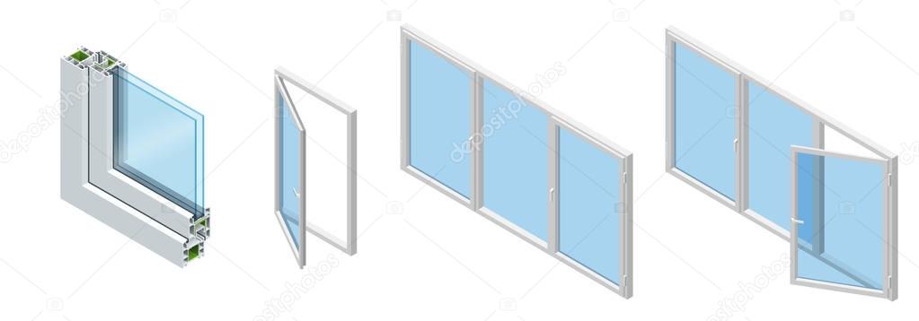 Isometric Cross section through a window pane PVC profile laminated wood grain, classic white. Set of Cross-section diagram of glazed windows. — Stock Illustration Isometric Cross section through a window pane PVC profile laminated wood grain, classic white. Set of Cross-section diagram of glazed windows. Royalty Free Stock Vectors
