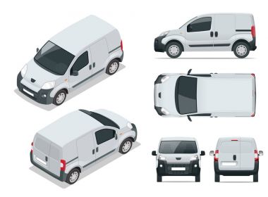 Small Van Car. Isolated car, template for car branding and advertising. Front, rear , side, top and isometry front and back. Change the color in one click. All elements in groups on separate layers. clipart
