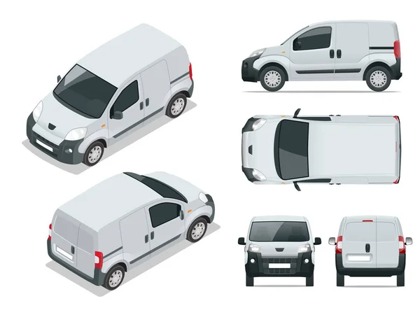 Μικρό αυτοκίνητο Van. Απομονωμένη αυτοκίνητο, πρότυπο για αυτοκίνητο branding και τη διαφήμιση. Μπροστά, πίσω, πλάι, top και isometry εμπρός και πίσω. Για να αλλάξετε το χρώμα με ένα μόνο κλικ. Όλα τα στοιχεία σε ομάδες στα χωριστά στρώματα. — Διανυσματικό Αρχείο