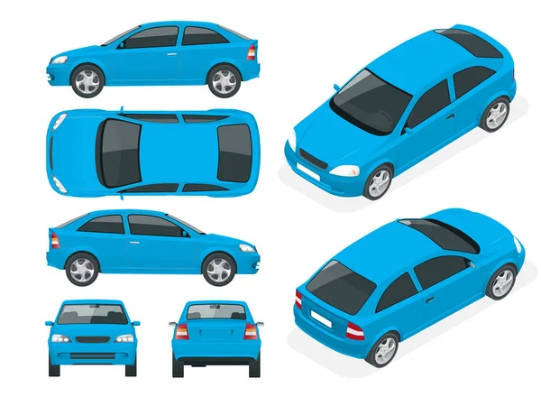 Set van Sedan auto's. Geïsoleerde auto, sjabloon voor auto branding en reclame. — Stockvector