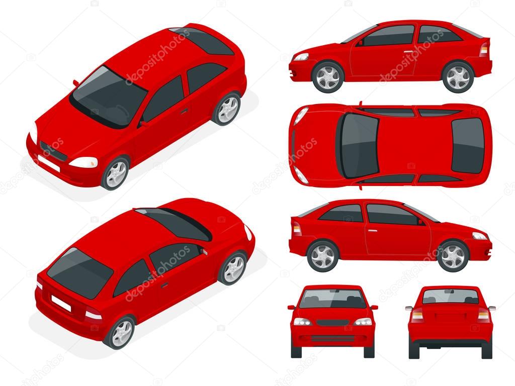Set of Sedan Cars. Isolated car, template for car branding and advertising.