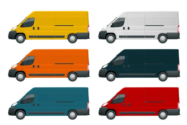 Vehículo comercial o coche logístico. Minibús de carga aislado sobre fondo blanco Vista lateral Cambiar el color en un clic Todos los elementos en grupos en capas separadas — Vector de stock