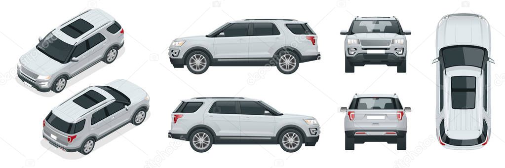 Off-road write car Modern VIP transport. Offroad truck template vector isolated car on white View front, rear, side, top and isometry front, back Change the color in one click All elements in groups