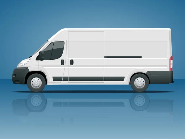 Nutzfahrzeug oder Logistikfahrzeug. Cargo Minivan isoliert auf blauem Hintergrund Seitenansicht ändern die Farbe mit einem Klick alle Elemente in Gruppen auf separaten Ebenen — Stockvektor