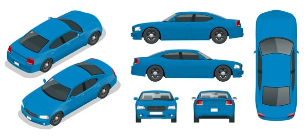 Σύνολο αυτοκίνητα Sedan. Απομονωμένη αυτοκίνητο, πρότυπο για branding και τη διαφήμιση. Μπροστά, πίσω, πλάι, top και isometry εμπρός και πίσω να αλλάξετε το χρώμα με ένα κλικ όλα τα στοιχεία σε ομάδες στα χωριστά στρώματα — Διανυσματικό Αρχείο
