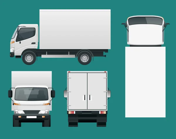 Lading vrachtwagen transport. Snelle levering of logistieke vervoer. Eenvoudige kleur te veranderen. Sjabloon vector geïsoleerd op wit weergave voorzijde, achterzijde, kant, top — Stockvector