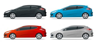 Sportcar veya hatchback araç. Suv araba beyaz arka planda, marka ve reklam için şablon ayarla. Kolay renk değişimi. İzole, vektör yan görüntüle