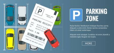 Araba park ve park cezası. Kamu otopark. Düz resimde web için. Kentsel ulaşım. Büyük bir kalabalık park araba sayısı.