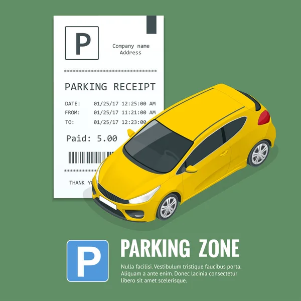 Autó az a parkoló és a parkolójegy. Nyilvános parkoló. Lapos illusztráció web. Városi közlekedés. Nagy számú autók egy zsúfolt parkolóban. — Stock Vector