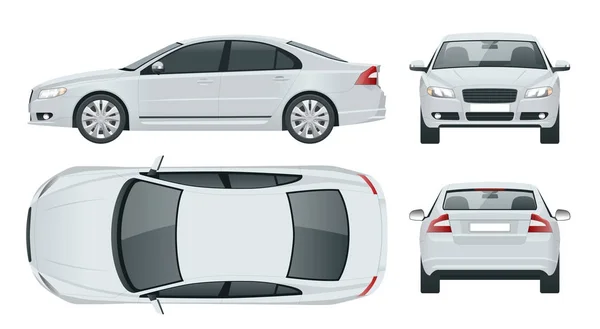 Business sedan vehicle. Car template vector isolated illustration View front, rear, side, top. Change the color in one click. — Stock Vector