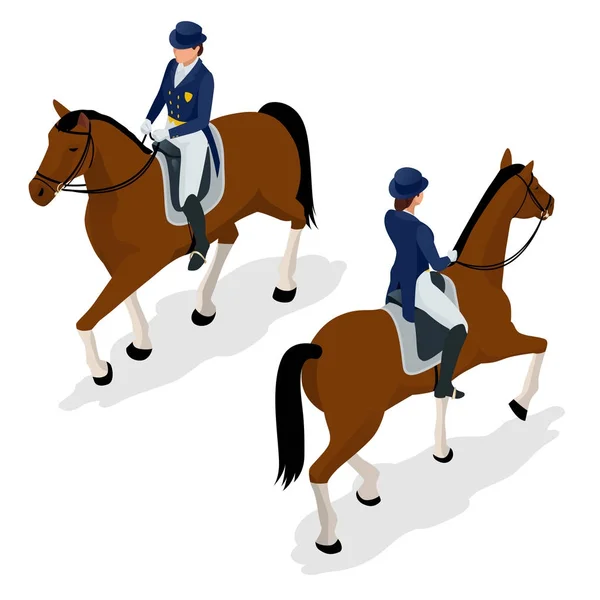 Jockey op het paard. Hippische sport paard. Kampioen. Paardenrennen. Hippodroom. Circuit. Springen circuit... Isometrische vectorillustratie — Stockvector