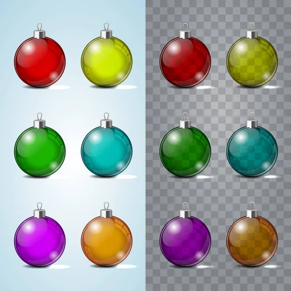 Weihnachtsspielzeug aus Glas auf transparentem Hintergrund. Weihnachtsdekoration. Strumpf Element Neujahr. transparentes Vektorobjekt für Design, Mock-up. — Stockvektor