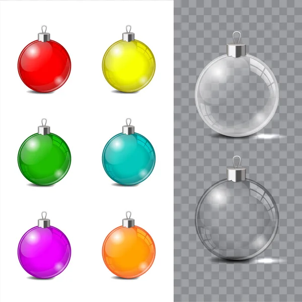 Brinquedo de Natal de vidro em um fundo transparente. Decorações de Natal de meia ou Ano Novo. Objeto vetorial transparente para projeto, mock-up . —  Vetores de Stock