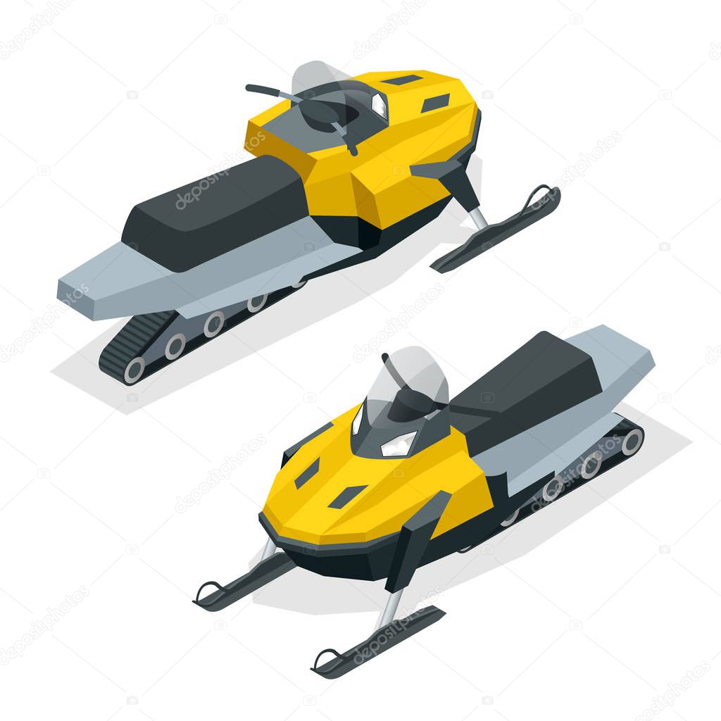 Snowmobiles set isolated on white background. Isometric vector illustration