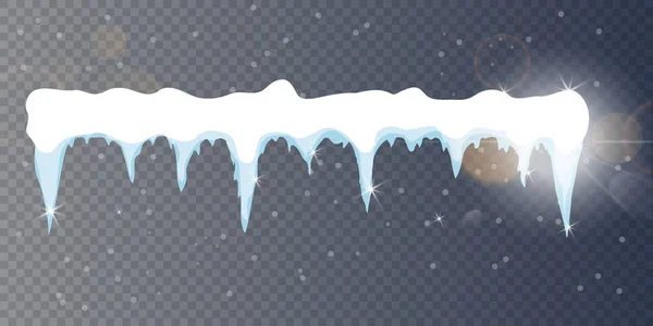 Set cartoon sneeuw ontwerpelement op transparante achtergrond sneeuw ijspegels, sneeuw GLB geïsoleerd. Besneeuwde elementen op de achtergrond van de winter. Vector sjabloon — Stockvector