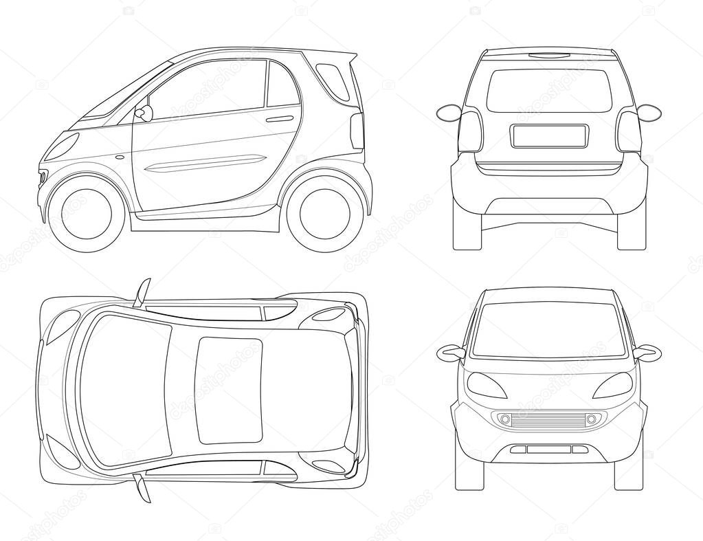 Vector compact small car in outline.