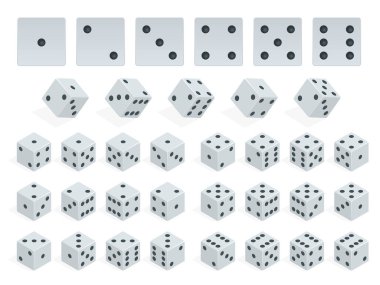 İzometrik zar kombinasyonu kümesi. Beyaz poker küpleri vektör izole.