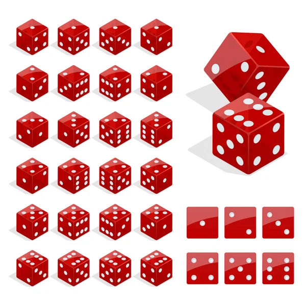 Set isometrische dobbelstenen combinatie. Rode poker kubussen vector geïsoleerd. Collectie van sjabloon app en casino gokken — Stockvector