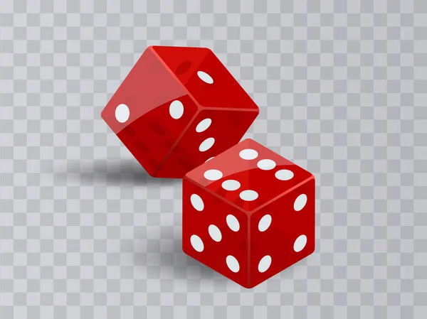 两个骰子赌场赌博。透明背景下的红色扑克立方体矢量分离. — 图库矢量图片
