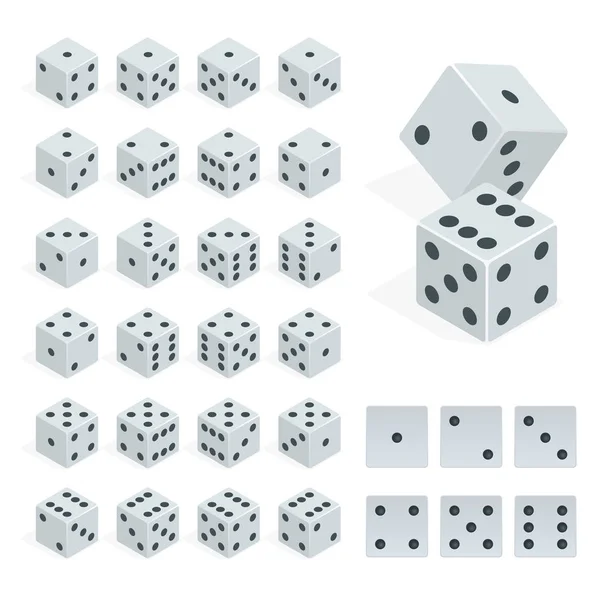 Satz von isometrischen Würfelkombinationen. weiße Pokerwürfel Vektor isoliert. — Stockvektor