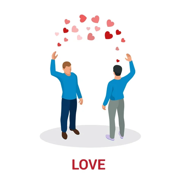 Isometric people LGBT Gay dating and Lesbian Couple Moments. Happiness Concept. — Stock Vector