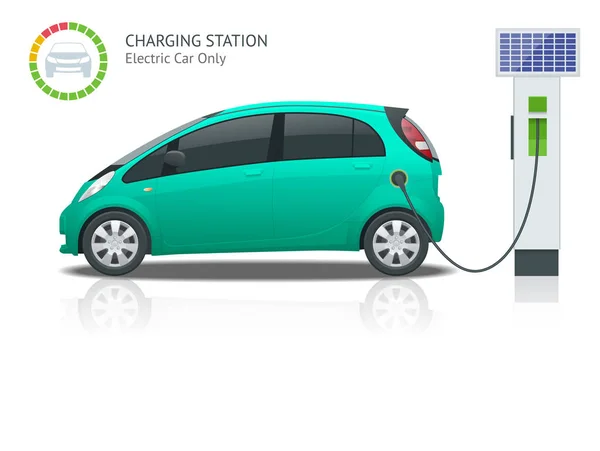 Fonte de alimentação para carregamento de carro elétrico. Vetor elétrico da estação de carregamento do carro. Tecnologias ecológicas renováveis. Energia verde . —  Vetores de Stock