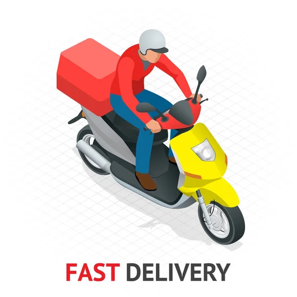 Isomeric fast delivery concept. Delivery scooter. Motorcycle Service. — Stock Vector