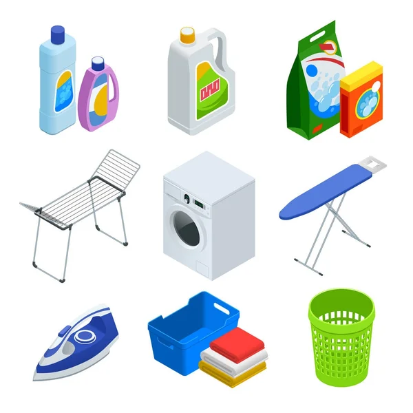 Conjunto de elementos de serviço de lavanderia isométrica —  Vetores de Stock