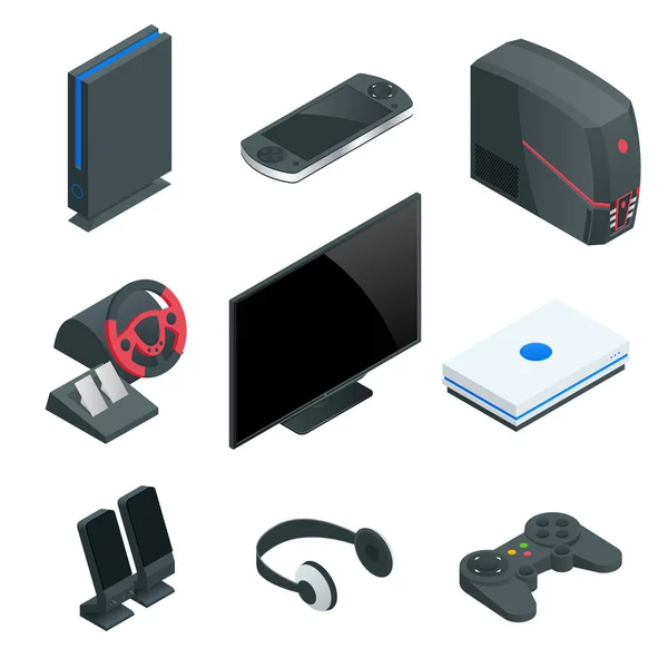 Isometrische Video Game console pictogramserie. Eenvoudige set van spelconsole vector iconen voor webdesign geïsoleerd op witte achtergrond — Stockvector