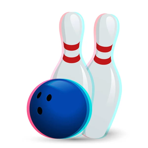 Vektorové moderní stylizované stereoskopický stereo vektor Bowling hra kolíky s míčem. — Stockový vektor