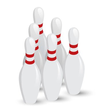 Bar tezgahlar izometrik beyaz şekerlemeler. Vektör çizim Bowling pin kırmızı çizgili.