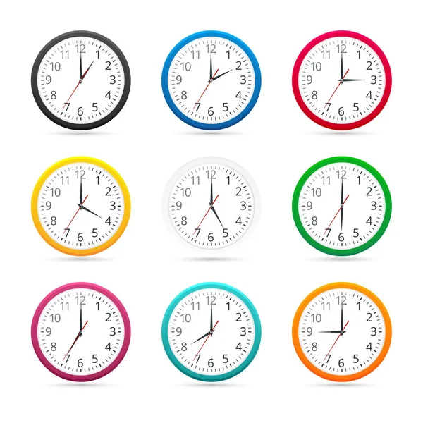 Relojes de pared con diferentes colores icono de diseño aislado sobre fondo blanco . — Vector de stock