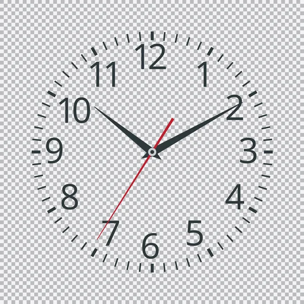 Icono clásico realista de reloj de pared redondo negro aislado sobre fondo transparente . — Archivo Imágenes Vectoriales