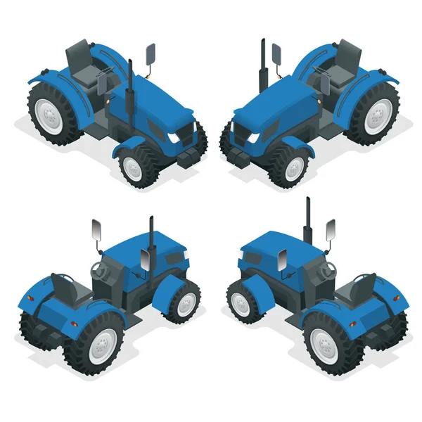 Isometric Tractor travaille dans un domaine. Machines agricoles. J'explose sur le terrain. Machines agricoles lourdes pour travaux sur le terrain. Illustration vectorielle . — Image vectorielle