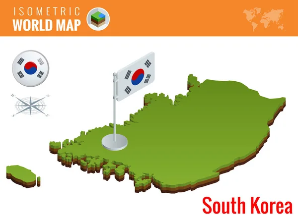 首都ソウルと韓国の等尺性の政治地図。国の名前のベクトル図の境界線. — ストックベクタ