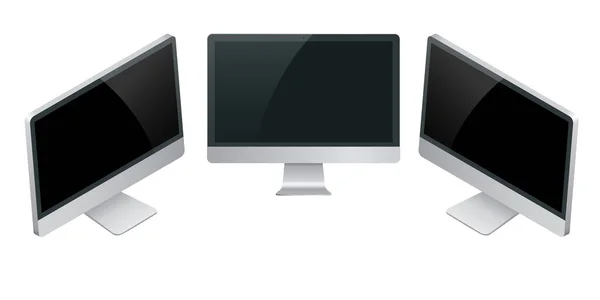 Maqueta de pantalla de monitor de computadora con una vista de perspectiva para mostrar el proyecto de diseño de sitios web en estilo moderno. Pantalla de ordenador aislada sobre fondo blanco. Para presentar su solicitud . — Archivo Imágenes Vectoriales