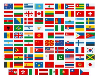 Dünya bayrakları vektör. 2018 uluslararası kış sporları yarışmalara katılan ülkelerin bayrakları.