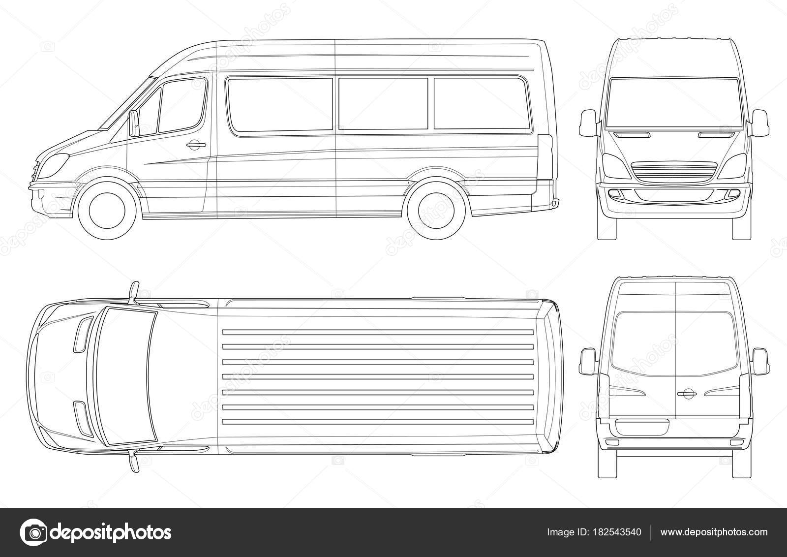 Realistic Van template in outline. Isolated passenger mini bus for ...