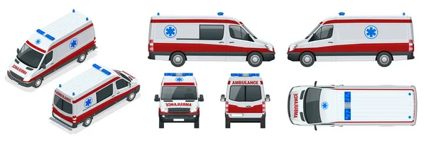 Ambulance auto. Een medische hulpdienst, toedienen van noodhulp aan mensen met acute medische problemen. — Stockvector