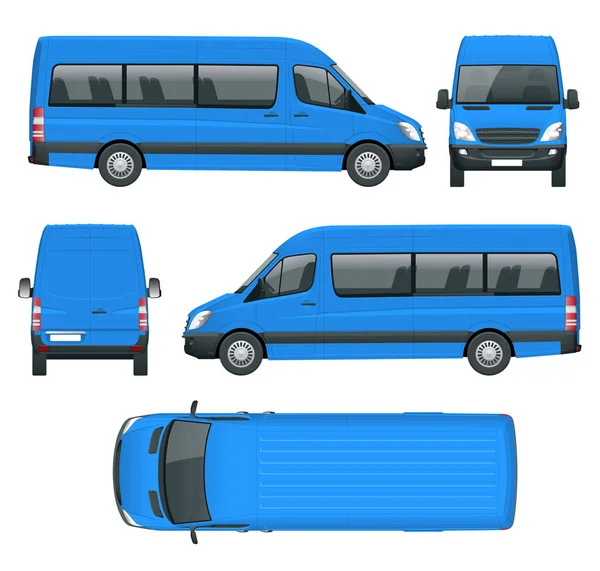 Realistische Van sjabloon in overzicht. Geïsoleerde passagier mini bus voor huisstijl en reclame. — Stockvector